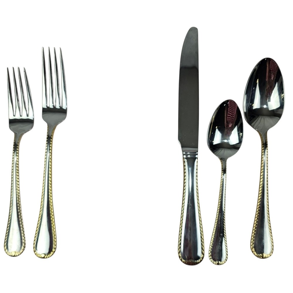Mikasa Cameo 18/10 Stainless‎ Steel Gold Accent Flatware 2 Place Settings